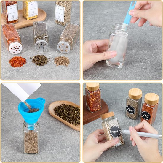 Kruidenpotjes Vierkant Set Van 2 - 120 Ml Met Bamboe Deksel