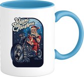 Merry Christmas Motor Kerstman - Foute kersttrui kerstcadeau - Dames / Heren / Unisex Kleding - Grappige Kerst Outfit - Mok - Aqua Blauw