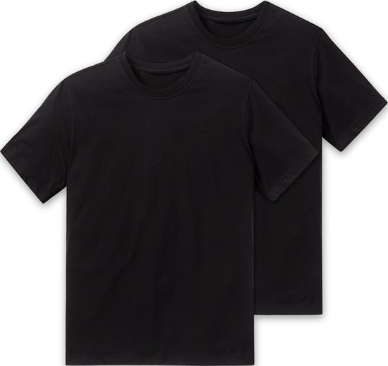 SCHIESSER American T-shirt (2-pack) - heren shirt korte mouw jersey ronde hals zwart - Maat: S