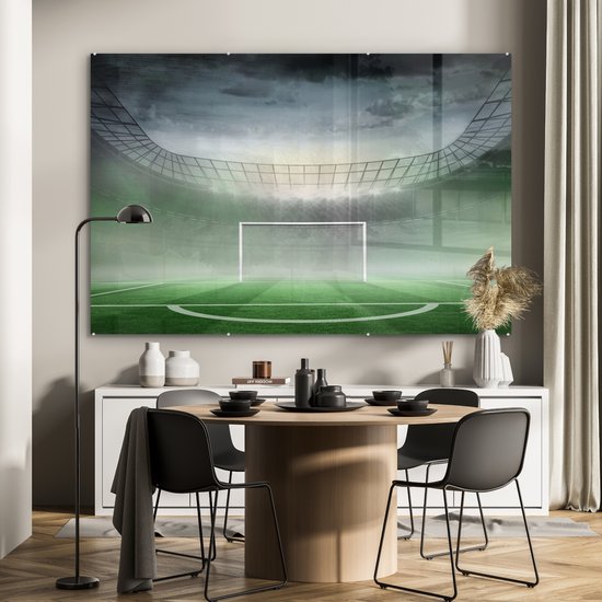 MuchoWow® Peinture sur verre 150x100 cm - Peinture sur verre acrylique - Une illustration détaillée d'un stade de football - Photo sur verre - Peintures