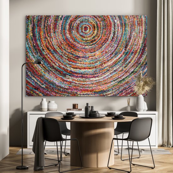 MuchoWow® Glasschilderij 150x100 cm - Schilderij acrylglas - Cirkel - Kleuren - Tapijt - Foto op glas - Schilderijen