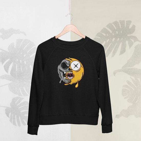 Feel Free - Halloween Sweater - Smiley: Sprakeloos gezicht - Maat S - Kleur Zwart