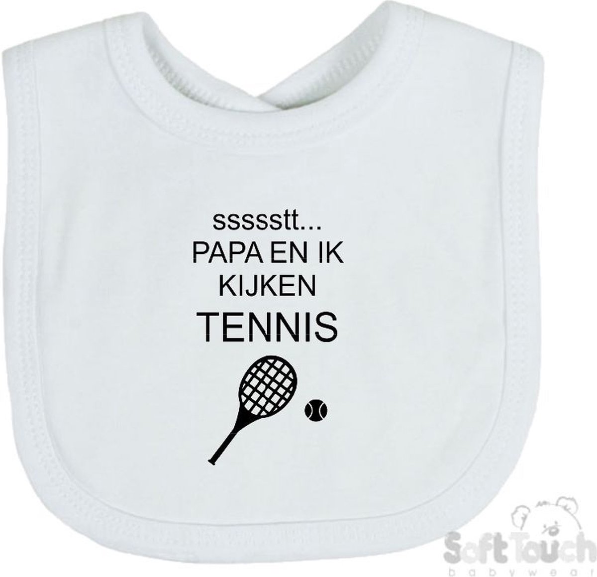 Goedkoopste Soft Touch Slabber Slabbetje Slab ssssstt... Papa en ik kijken tennis Unisex Katoen Wit/zwart Maat 33x22 Cm