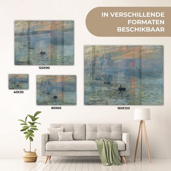 MuchoWow® Peinture sur verre - Le Soleil Levant - Peinture de Claude Monet - 120x90 cm - Peintures sur verre acrylique - Photo sur Glas