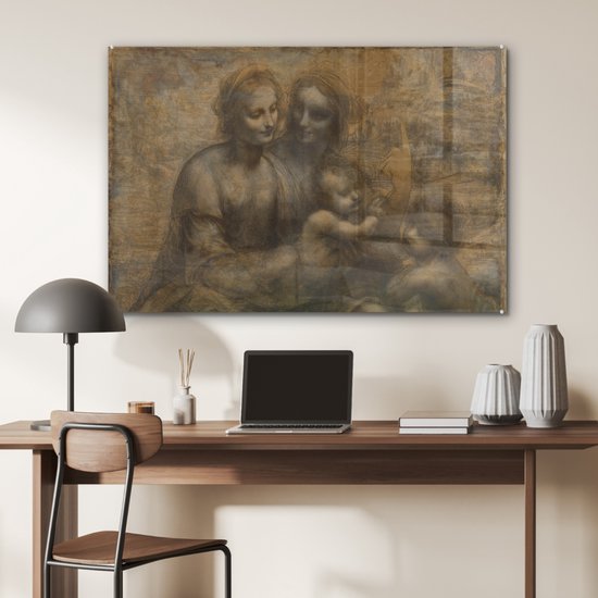 MuchoWow® Peinture sur verre 90x60 cm - Peinture sur verre acrylique - Marie avec l'enfant et Sainte Anne - Leonardo de Vinci - Photo sur verre - Peintures