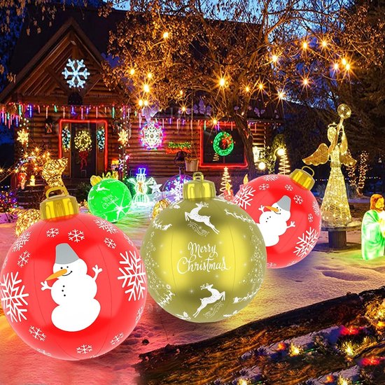 Opblaasbare kerstbal voor buiten versierd, kerstbal ornamenten met ophanglus, opblaasbare kerstbal, feestdagen buitenplaats kerstopblaasbare decoraties (12