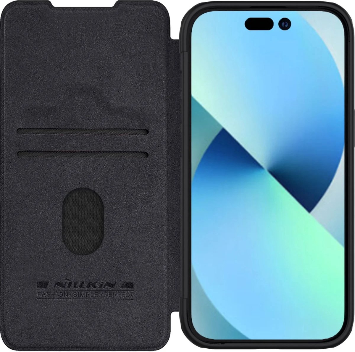 Geschikt voor Nillkin Apple iPhone 15 Qin Pro Leather Hoesje met Camera Slider - Zwart
