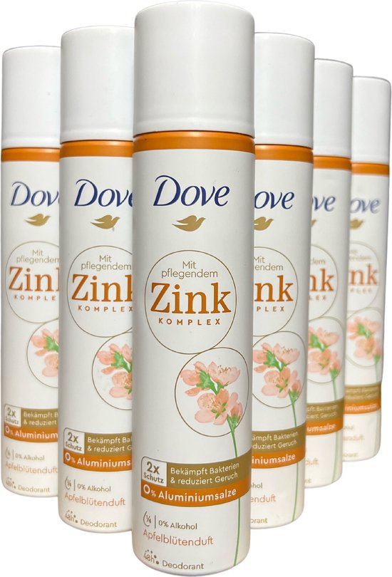 Dove Deodorant Spray met voedend Zink complex 0% Aluminium - Appelbloesemgeur - 6 x 100 ml Voordeelverpakking