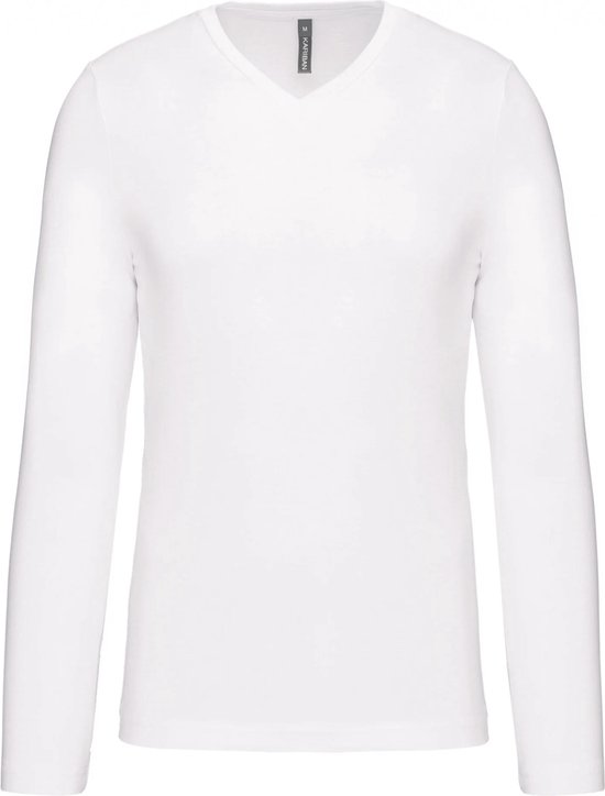 Kariban Herenshirt met lange mouwen en V-hals White - S