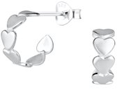 Joy|S - Zilveren halve hoepel oorbellen - oorringen stud - hartjes - 10mm/ 4mm