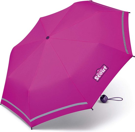 Parapluie enfant, parapluie de poche, parapluie d'école avec bandes réfléchissantes, extra léger, rose foncé
