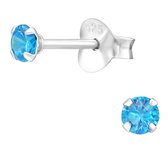 Joy|S - Zilveren oorbellen rond - 3 mm - swiss blue blauw zirkonia - oorknopjes