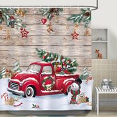 Douchegordijn Kerstmis rode vrachtwagen kerstboom sneeuwpop douchegordijnen 180 x 180 cm anti-schimmel waterdicht polyester stof wasbaar badkamer gordijn voor badkamer met 12 haken