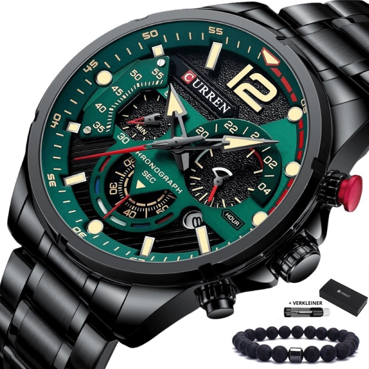 Curren - Horloge Heren - Cadeau voor Man - Horloges voor Mannen - 47 mm - Zwart Groen