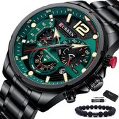 Curren - Horloge Heren - Cadeau voor Man - Horloges voor Mannen - 47 mm - Zwart Groen