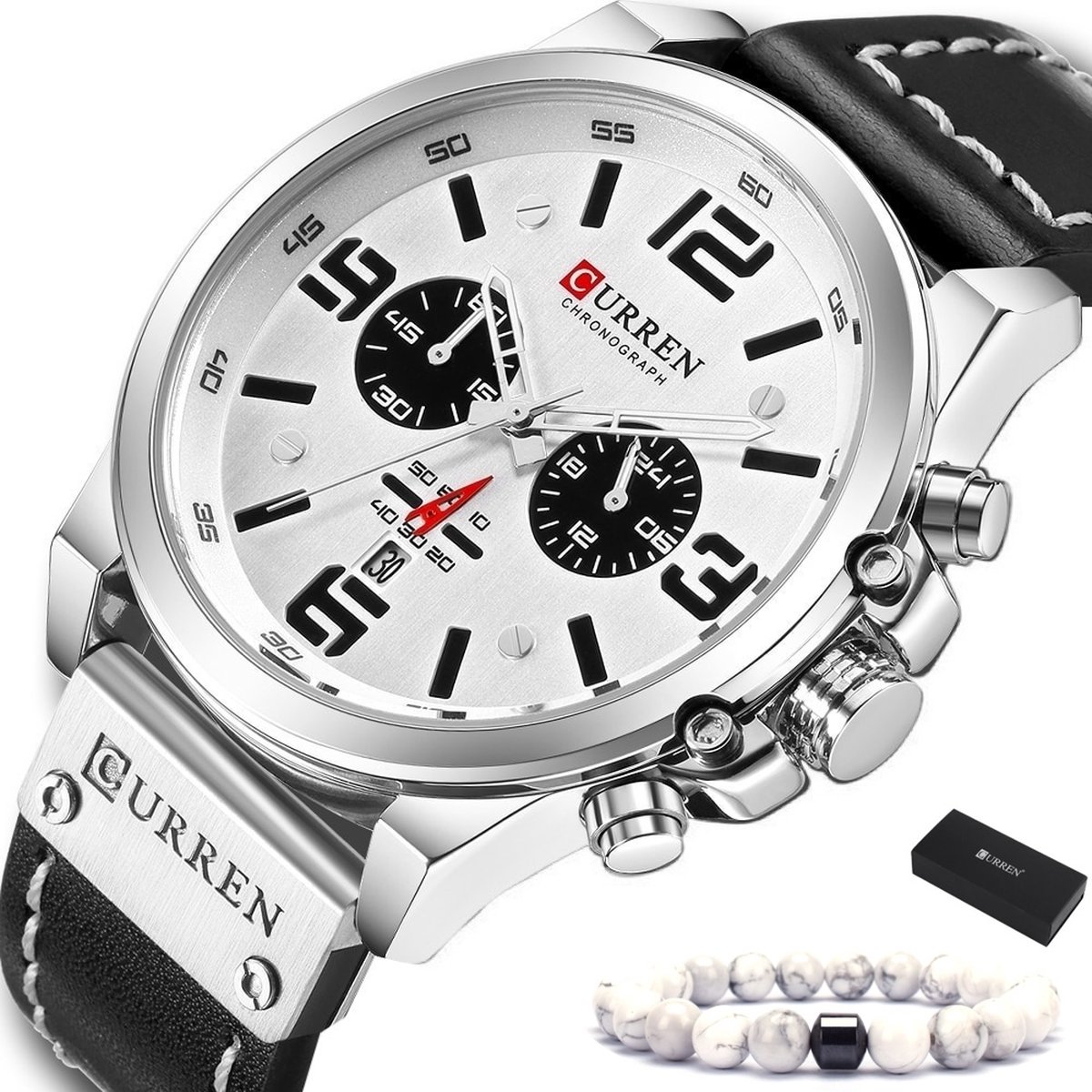 Curren - Horloge Heren - Cadeau voor Man - Horloges voor Mannen - 47 mm - Zwart Wit