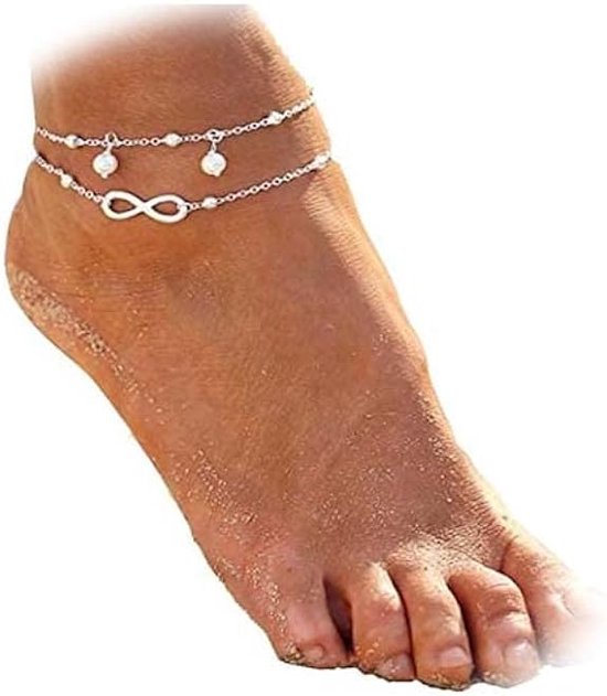 2 stuks Infinity Infinity Symbool armband voor dames met enkelbandje, schakelketting met armband in combinatie met zilver en roségoud