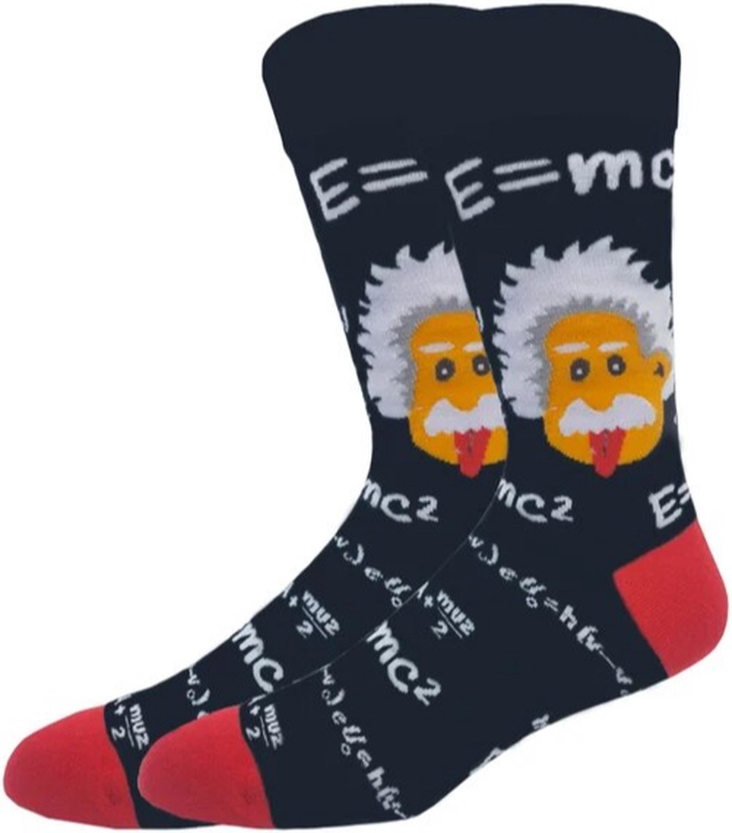 Heren sokken - mannen sokken - zwart - print Einstein - geslaagd - 40 - 46 - cadeau voor hem - Kerstcadeau - vaderdag cadeau - verjaardagscadeau - geschenkl - gift