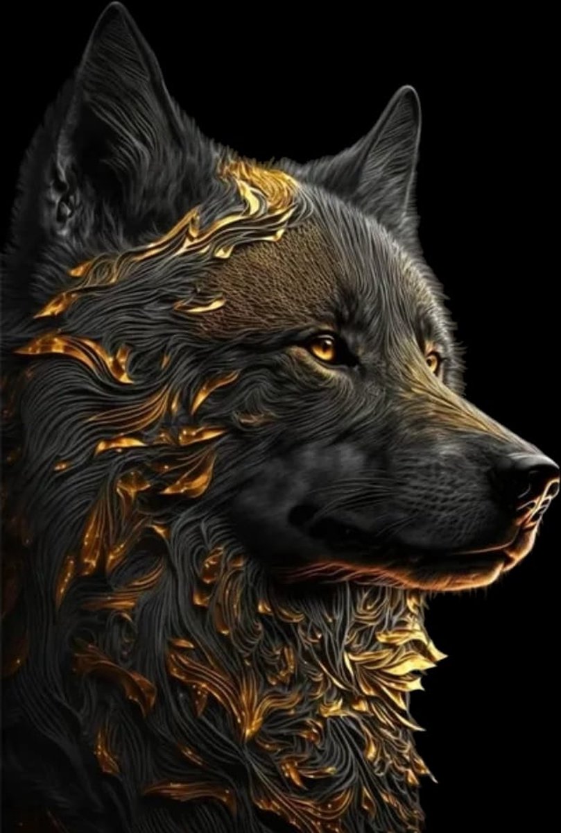 AliRose - Black & Gold - Luxe Canvas - Wolf - 50 x 70 cm - No Frame