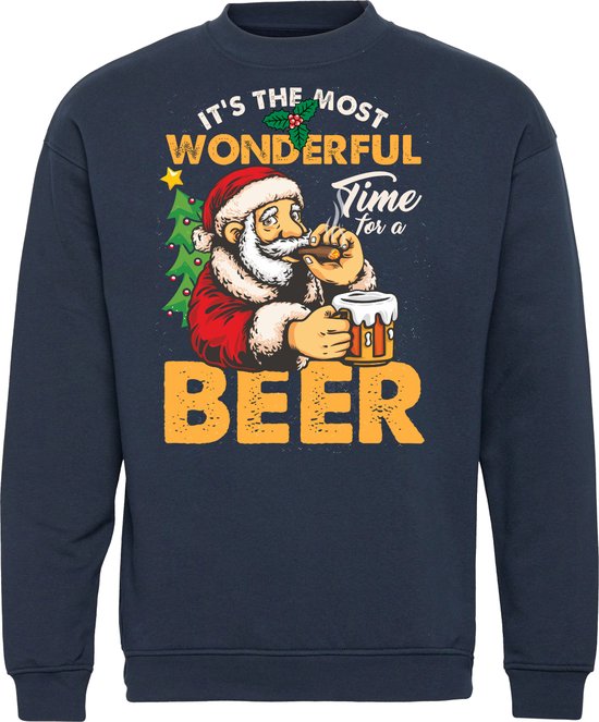 Kersttrui Wonderfull Time For A Beer | Foute Kersttrui Dames Heren | Kerstcadeau | Kerstpakket | Navy | maat 3XL