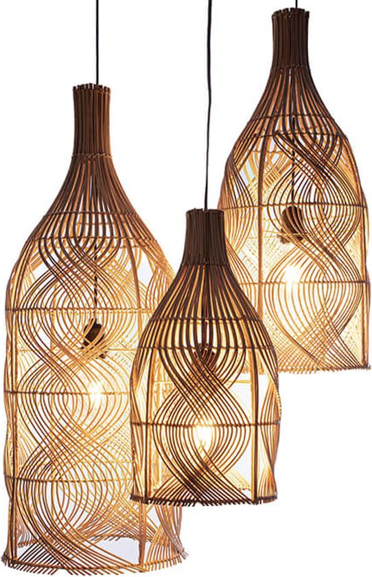 Lampe suspendue Design fait main Bottiglia S Rotin naturel salon chambre 42 cm