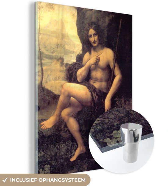 MuchoWow® Glasschilderij 30x40 cm - Schilderij acrylglas - St John in the wilderness - Leonardo da Vinci - Foto op glas - Schilderijen