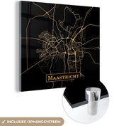 MuchoWow® Glasschilderij 50x50 cm - Schilderij acrylglas - Kaart - Maastricht - Zwart - Goud - Foto op glas - Schilderijen