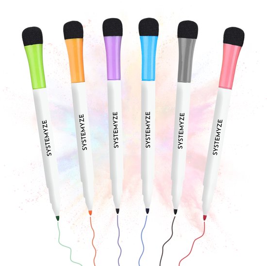 Systemyze Marqueurs pour tableau blanc avec effaceur - 6 pièces - Marqueur pour tableau blanc magnétique - Marqueurs pour adultes et enfants - 1-2MM