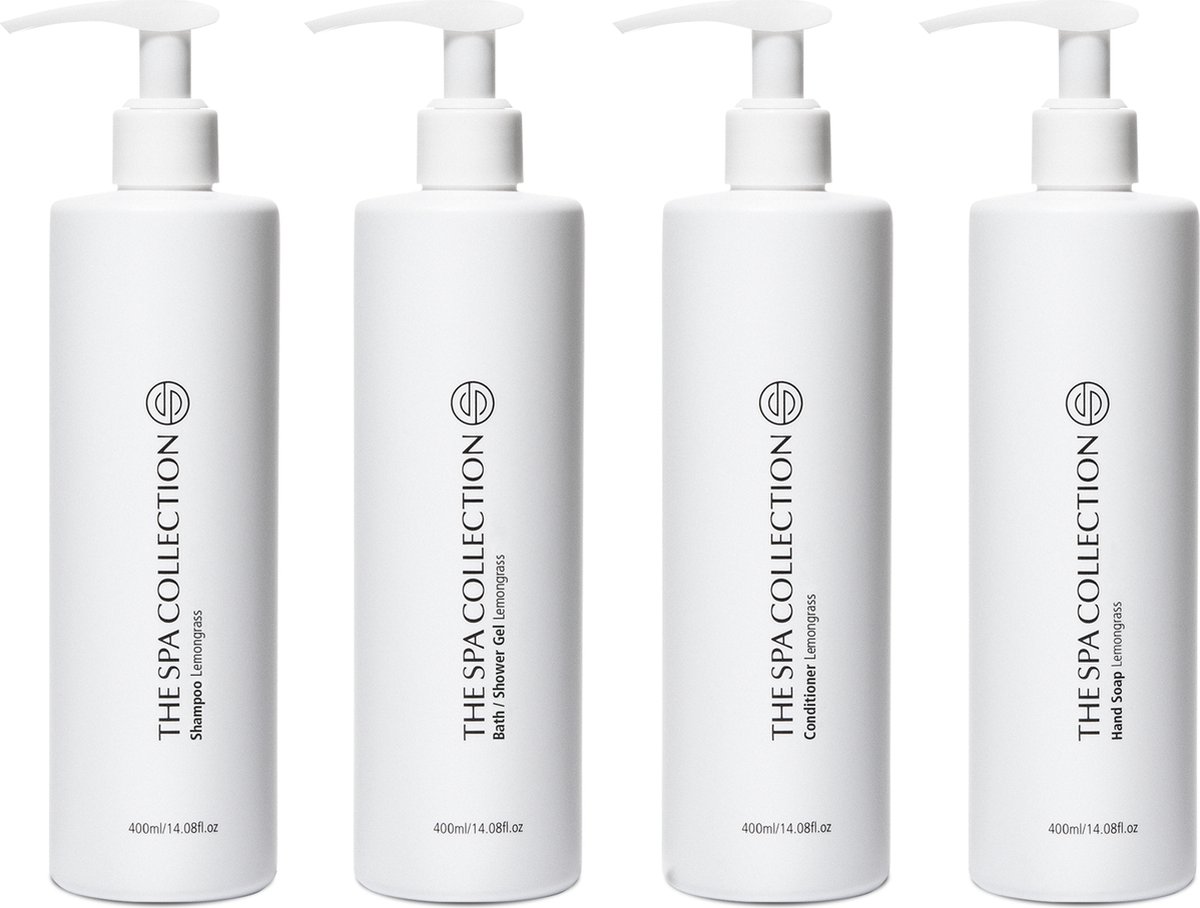 Goedkoopste The Spa Collection Lemongrass - Shampoo Conditioner Body Wash Handzeep - Milde formulering - 400 ml - Pompfles - Set van 4 stuks