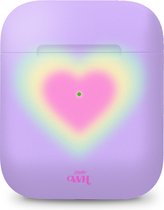xoxo Wildhearts hoesje geschikt voor Airpods 1/2 - Daydreamer - Ook als telefoonhoesje verkrijgbaar - schokbestendige case geschikt voor Airpod 1 en 2 - koptelefoon case - Kleurrijke case - hoesje met hartje print - roze / paars