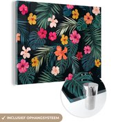 MuchoWow® Glasschilderij 80x60 cm - Schilderij acrylglas - Jungle - Bladeren - Bloemen - Jongetjes - Meisjes - Kind - Foto op glas - Schilderijen