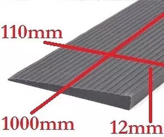 Rubberen drempelhulp 1,2 cm - 12 mm - Antislip - Oprijplaat Drempelhelling Drempelplaat Oprijhelling - 100 cm breed