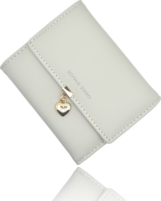 Petit sac à main pour femme - Portefeuille Sophie gris clair/vert avec compartiment à monnaie - sac à main en cuir artificiel avec coeur de Sophie Siero