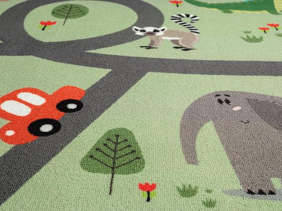 CARPETIA Tapijt kinderkamer kindertapijt mat auto blauw groen