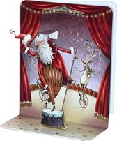 Santa and Reindeer on Performing on Stage 3D Pop-Up Christmas Card 2x