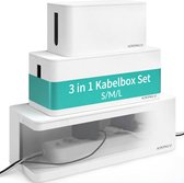 ACROPAQ Kabelbox - 3 in 1 set, Small + Medium + Large - Opbergbox stekkerdoos, Kabel organiser - Wit