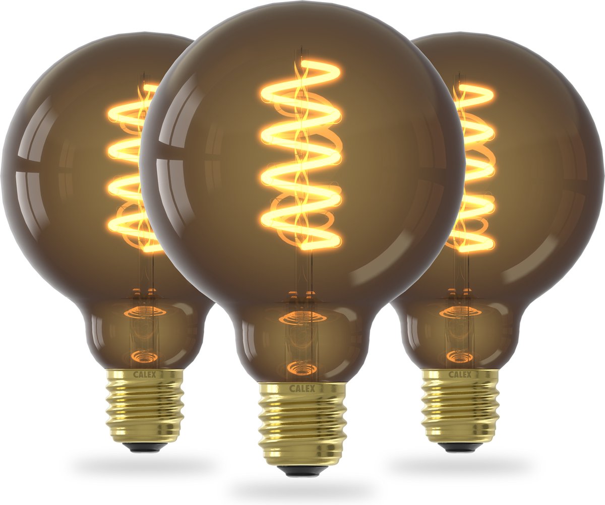 Bol.com Calex Spiraal Filament LED Lamp - Set van 3 stuks - G95 - Lichtbron - E27 - Natural - Warm Wit Licht - Dimbaar aanbieding