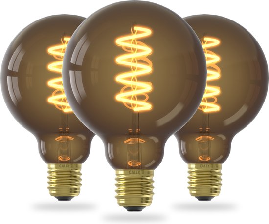 Calex Spiraal Filament LED Lamp - Set van 3 stuks - G95 - Lichtbron - E27 - Natural - Warm Wit Licht - Dimbaar