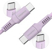 Câble iMoshion USB C vers USB C - 2 mètres - Chargeur rapide - Câble de charge pour Samsung, iPhone 15 & iPad, entre autres - Matériau tressé robuste - Lilas