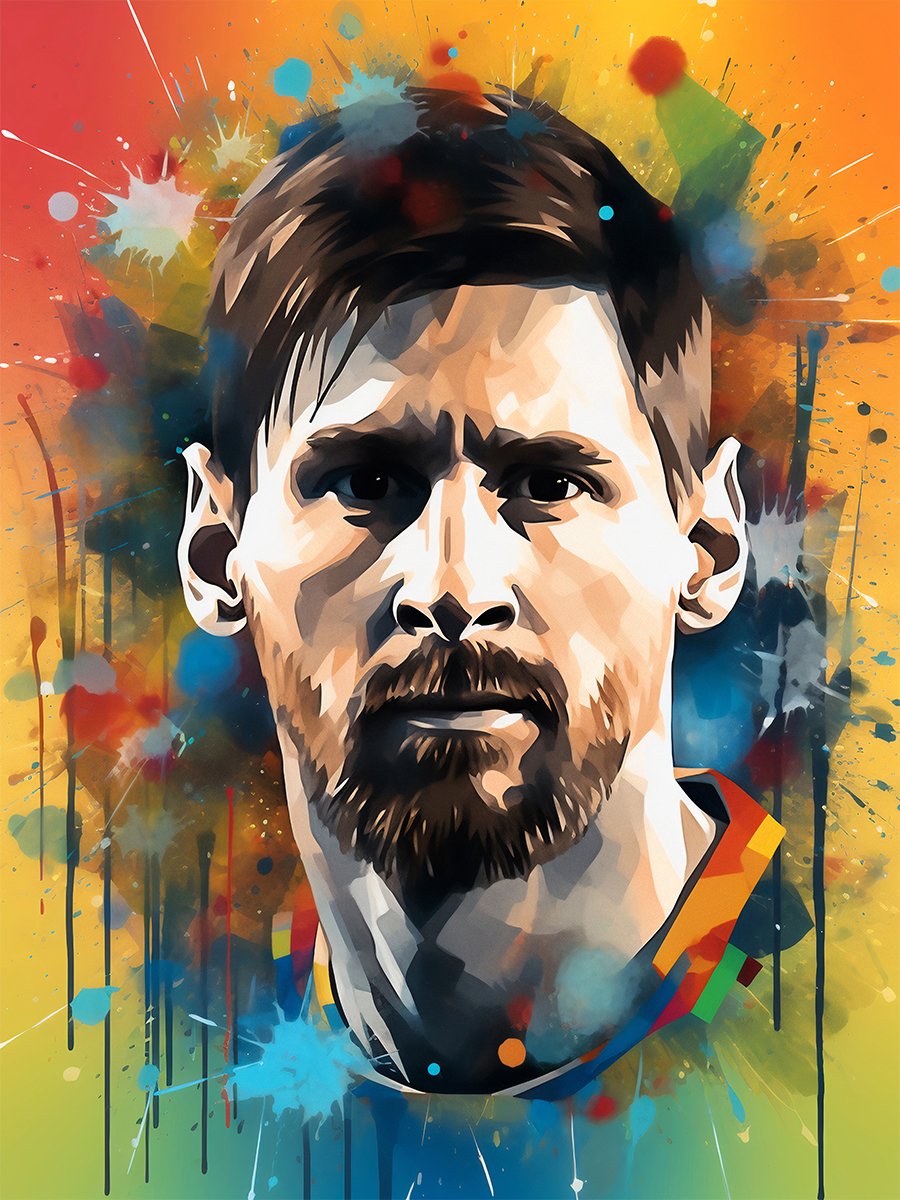 Kleurmedia Lionel Messi Poster - Graffiti Art - Voetbal Posters - Sport - Bekende Voetballer - Geschikt om in te lijsten - 43,2 x 61 cm (A2+) - Voetbal Cadeau Messi Graffiti Art