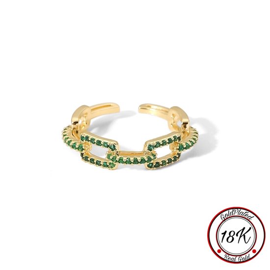 Borasi Green Chain Zirkonia Ring | 18k Goldplated | Groen | Vrouwen Ringen | Dames Sieraden | Vrouwen Sieraden | Meest Verkochte Sieraden | Cadeau Voor Haar | Moederdag Cadeautje