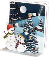 Two Snowmen and Snow Covered Evergreen Tree 3D Pop-Up Christmas Card 2x