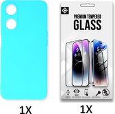 Casemania Hoesje Geschikt voor Oppo A58 4G Turquoise & Glazen Screenprotector - Siliconen Back Cover