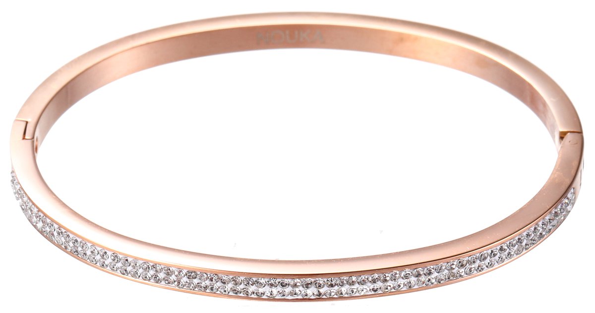Nouka Dames Armband – Rosé Goud Gekleurde Bangle – Ingelegd met Strass Steentjes – Rose Gold - Stainless Steel – Cadeau voor Vrouwen