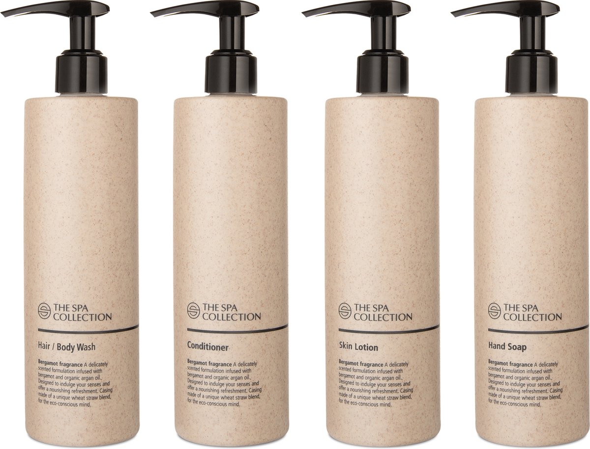 Goedkoopste The Spa Collection Bergamot - 2-in-1 Hair & body wash Conditioner Handzeep Body Lotion - 400 ml pompfles - Set van 4 stuks