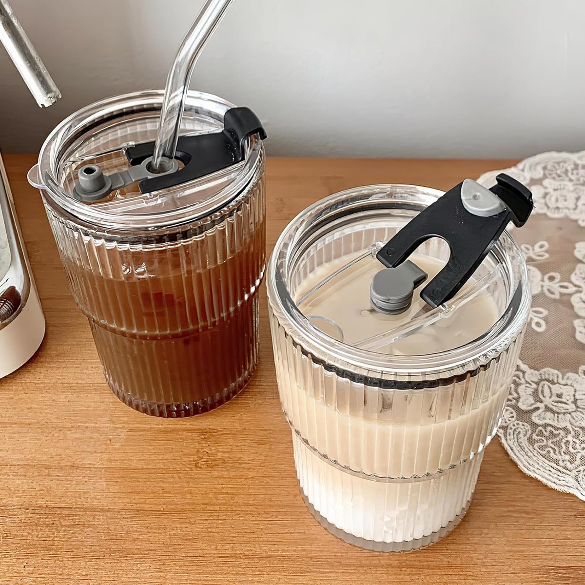 Lot 2 Tasses Verre 400 Ml Avec Couvercle & Paille – Gobelet Smoothie Café Glacé étanche, Voyage & Maison