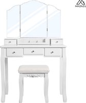 MIRA Home - Kaptafel - Kaptafel met spiegel - Make up tafel - Wit - 80x40x137,5cm