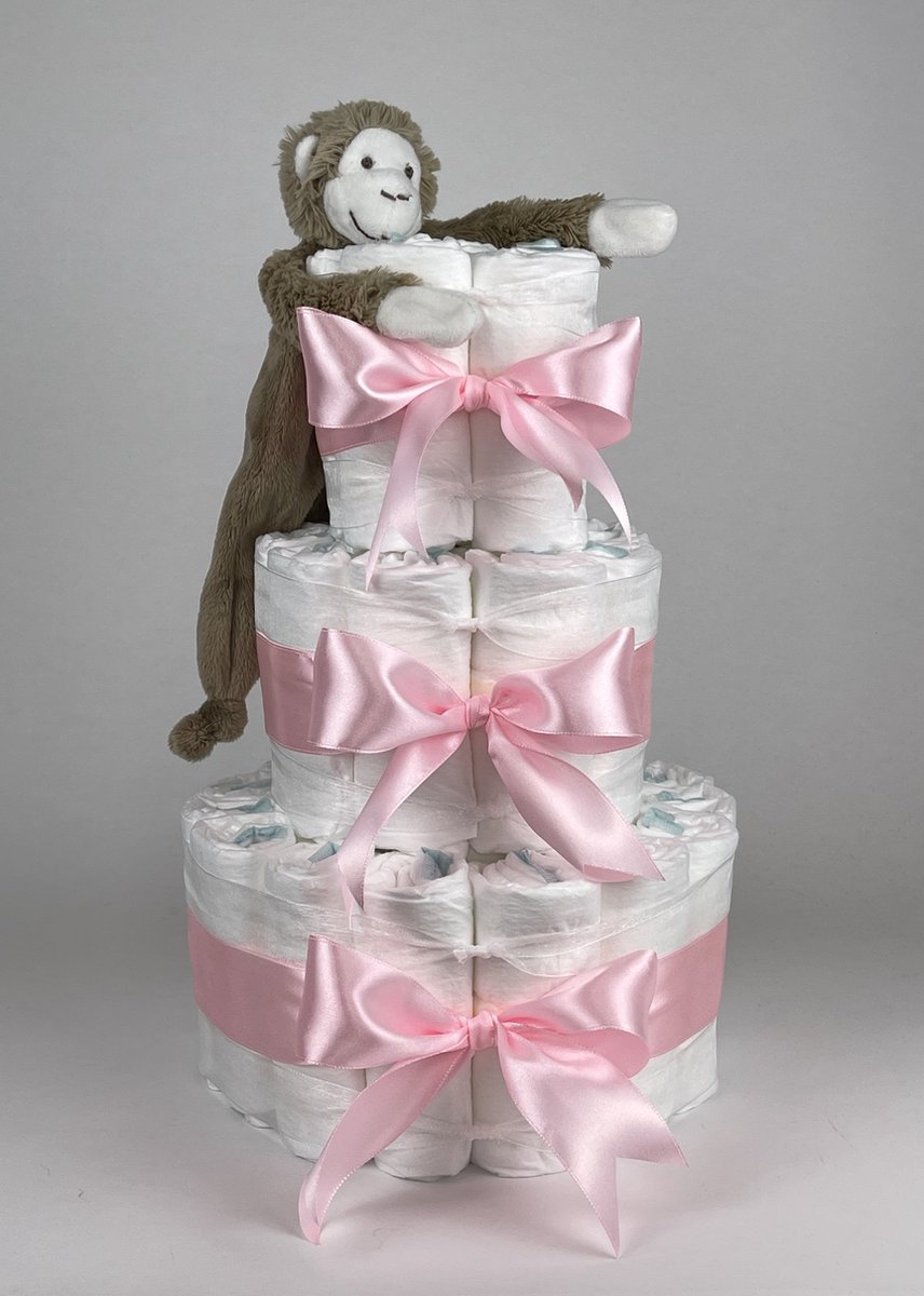 Goedkoopste Chouette-Chouette | Luiertaart Meisje | Kraamcadeau | Geboorte Meisje | Babyshower | Tuttle Aap Mickey Clay bruin - Roze
