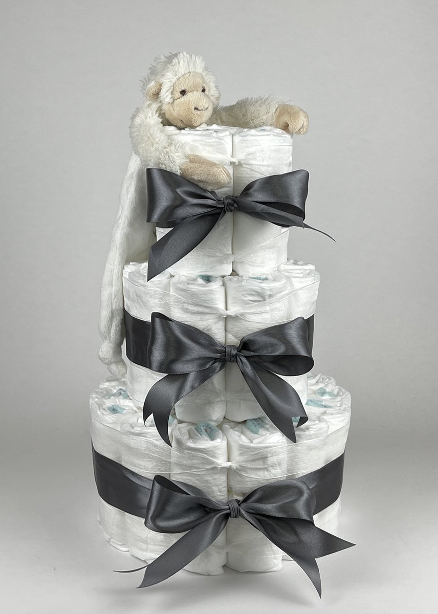 Goedkoopste Chouette-Chouette | Luiertaart Neutraal | Kraamcadeau | Geboorte Jongen Meisje | Babyshower | Tuttle Aap Mickey Ivory - donker Grijs