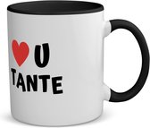 Akyol - love u tante koffiemok - theemok - zwart - Tante - de liefste tante - verjaardag - cadeautje voor tante - tante artikelen - kado - geschenk - 350 ML inhoud